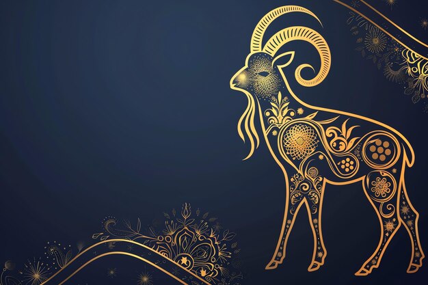 Goat illustration Arabic Eid Mubarak Background