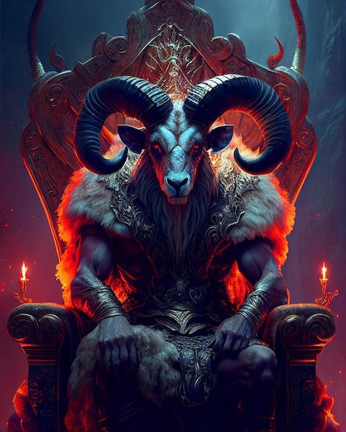 A goat sitting on a throne