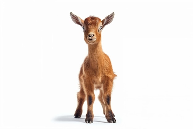 a goat standing on a white surface with a white background