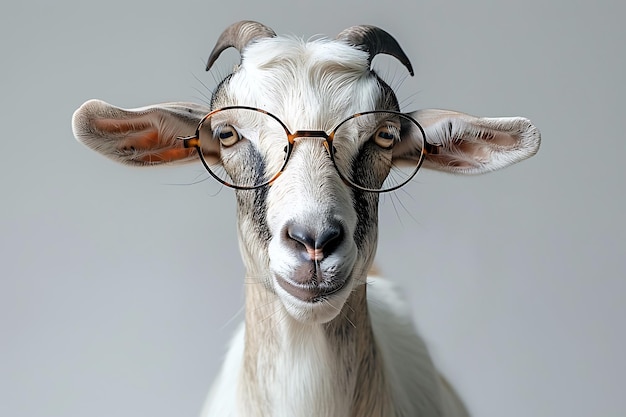 Photo a goat wearing glasses with a pair of glasses on it