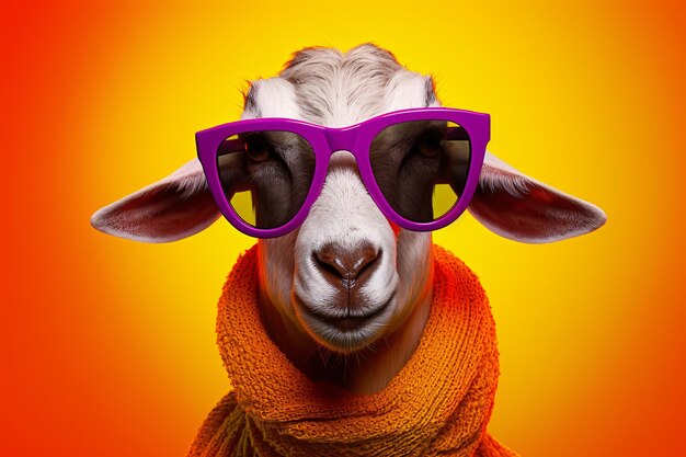 Photo a goat wearing sunglasses and a scarf