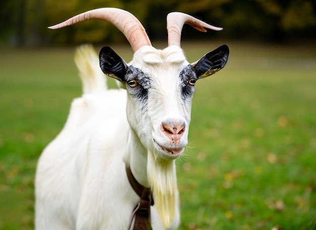 A goat with a collar and a collar