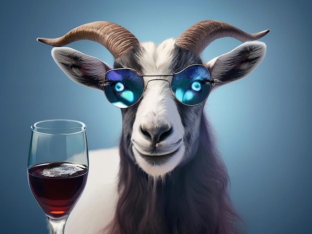 Goat with glass