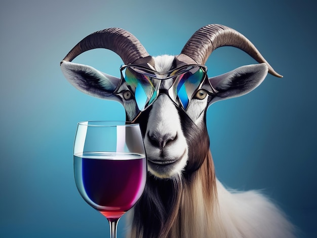 Goat with glass