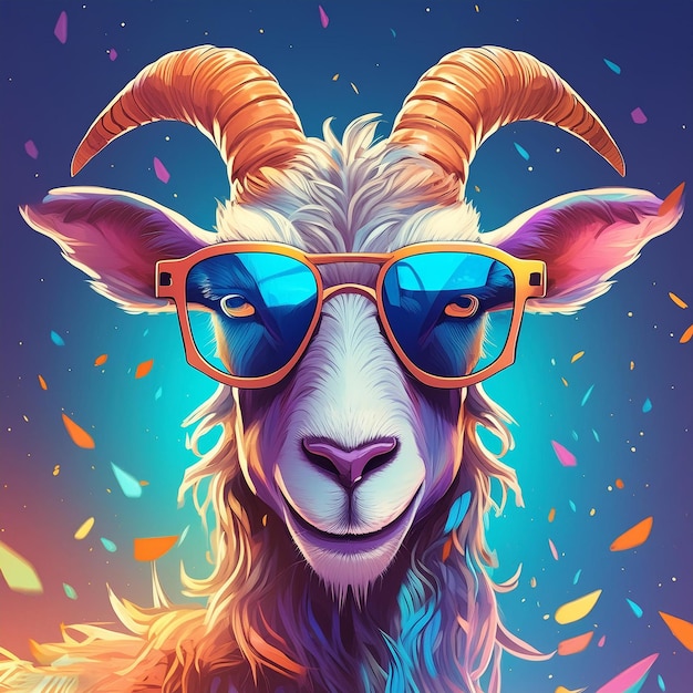 a goat with glasses that says goat on it