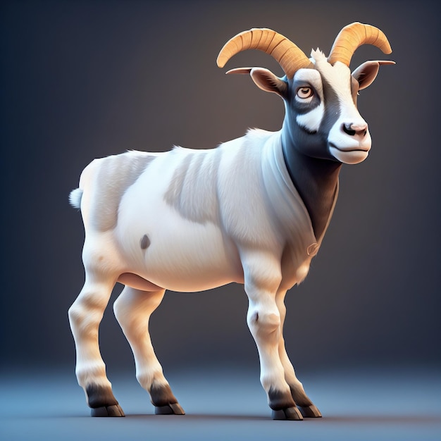 A goat with horns and a blue background