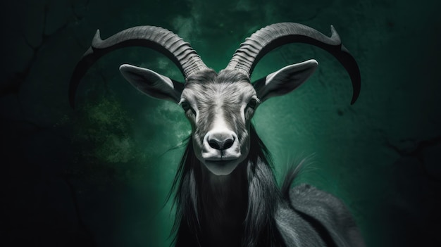 A goat with horns and horns is shown in this illustration.