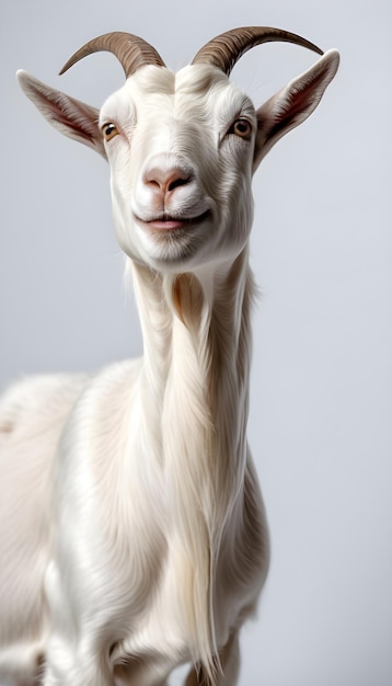 a goat with a white face and horns is shown