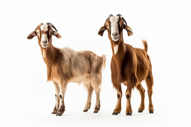 Goats in Full Body View Side Angle White Background