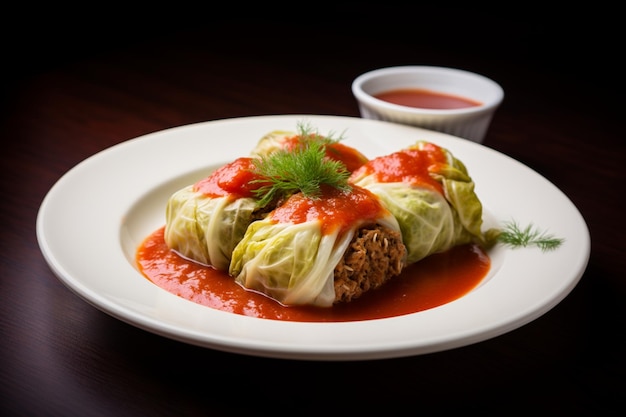 Gobki This dish consists of minced meat and rice wrapped in cabbage leaves cooked in a tomato sa