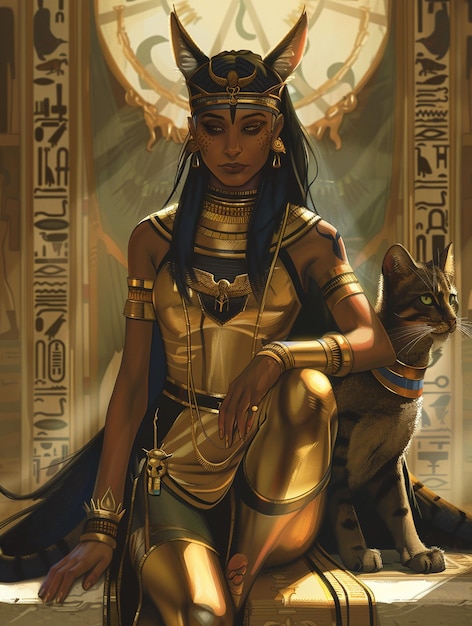 Photo god bastet ancient egypt colorful portrait digital ai illustration