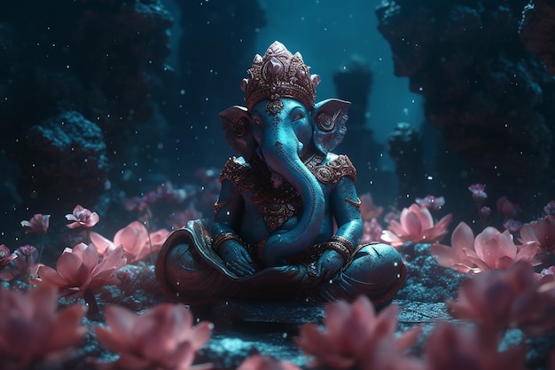 God ganesha on lotus flower