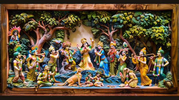 God Krishna and his friends statue