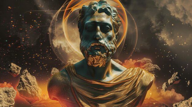 Photo god of olympus collage in modern interpretation