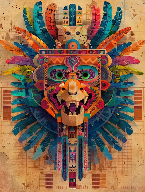 Photo god quetzalcoatl colorful portrait digital ai illustration