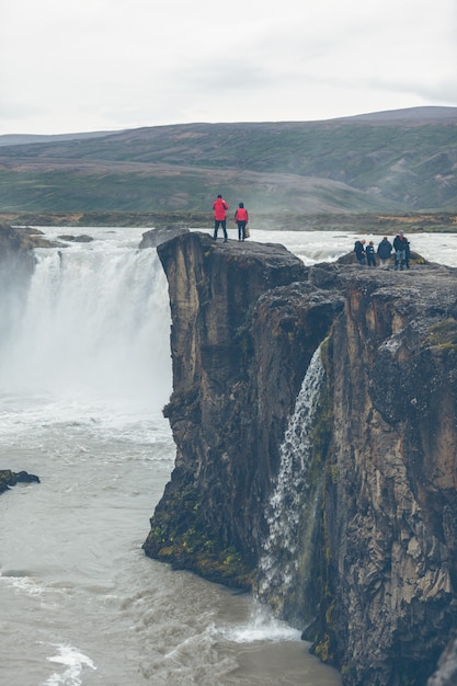 Godafoss Waterfall in Iceland at overcast weather. Horizontal shot