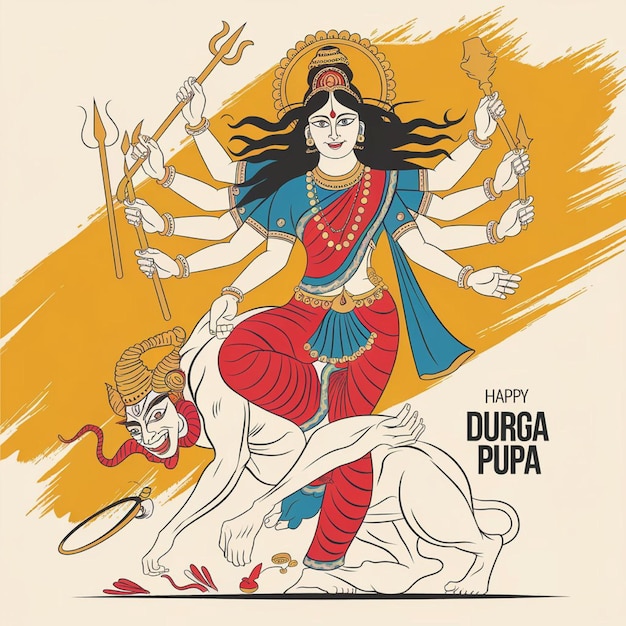 Photo goddess durga face in happy durga puja celebration banner background