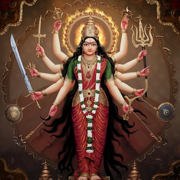 Goddess Durga Fierce and Powerful Surrounded by Divine Flames