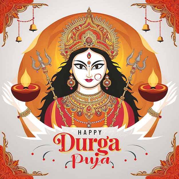 Photo goddess durga ma face happy durga puja subh navratri banner background illustration design