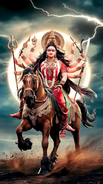 Goddess Durga puja coming by horse