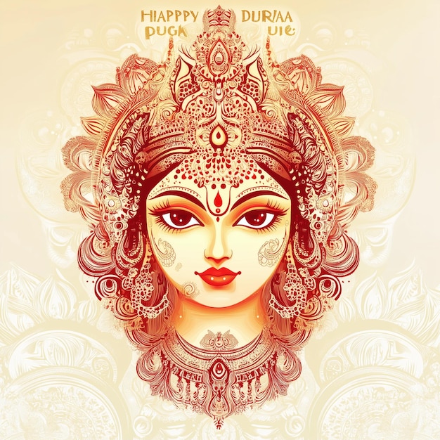 Goddess Durga s face with expressive eyes and intricate jewelry Indian Hindu religious festival