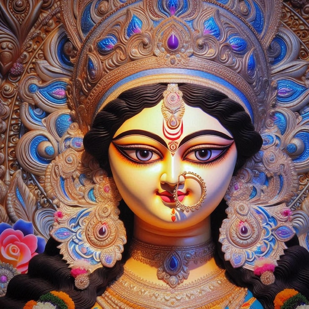 Goddess Durga in traditional worship during the Durga Puja festival