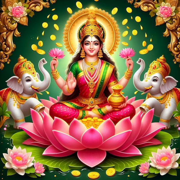 Goddess Lakshmi Devi Wallpapers Goddess Lakshmi Maa high resolution Sitting On Lotus Design Diwali