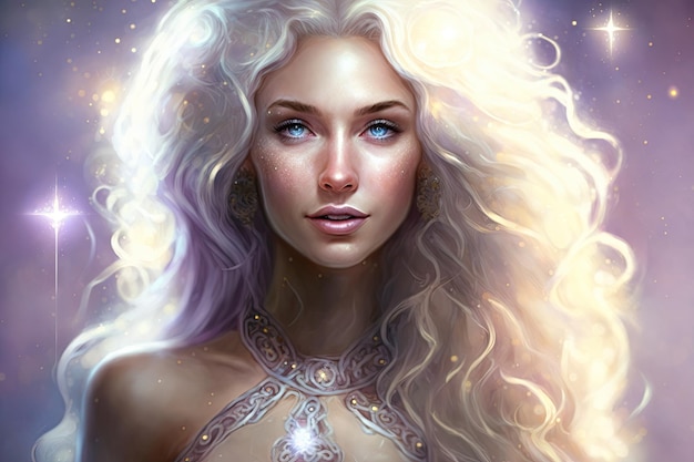 Goddess of love eyes filled with stars eyes portal to another dream