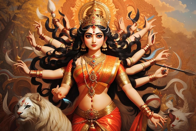 Photo goddess maa durga happy navratri happy durga puja subh navratri background