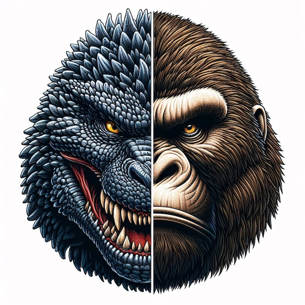 GODZILA AND KINGKONG HALF FACE ILLUSTRATION