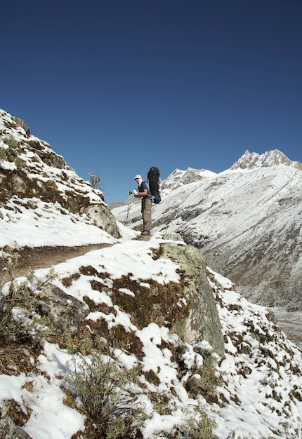 Going tourist in the snowcovered trail