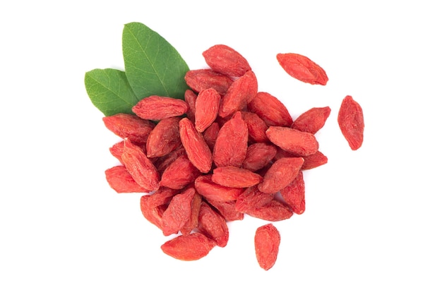 Goji berries isolated on white background Red dry goji berries close up