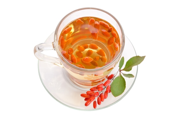 Goji fresh antioxidant tea isolated on white