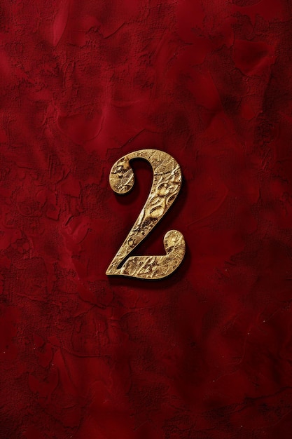 Photo gold 2 number on red fabric background