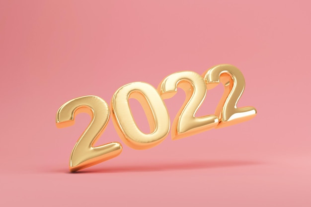 Gold 2022 New Year Symbol on pink studio background