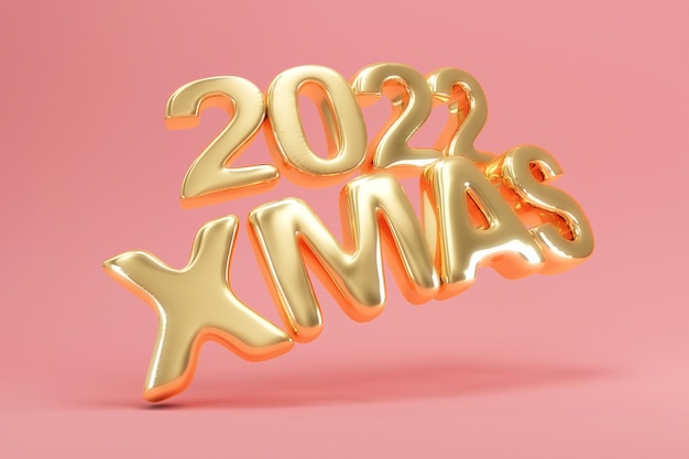 Gold 2022 Xmas Symbol on pink studio background