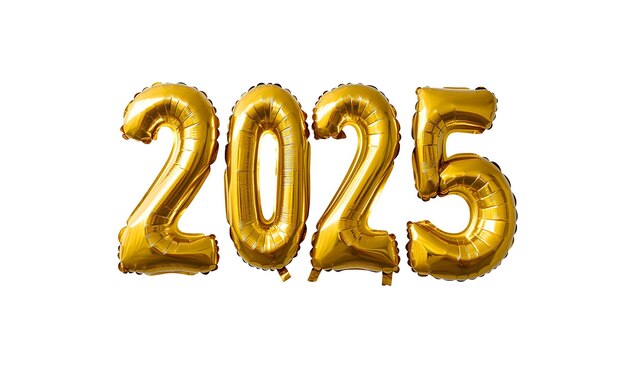 Photo gold 2025 balloon numbers isolated on white background festive new year celebration party decoration