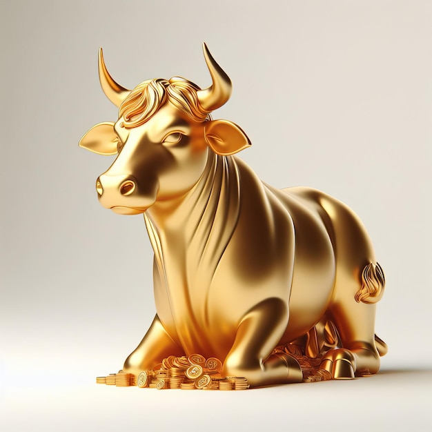 Gold 3D model of the Thai zodiac animal Cow on a white background