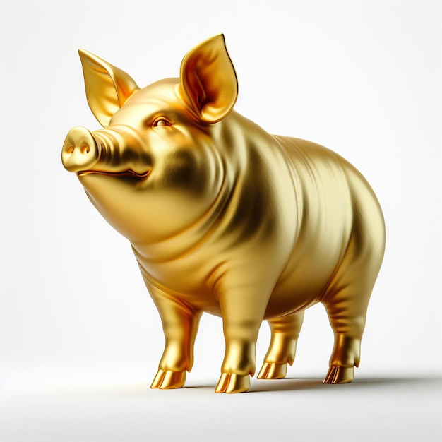 Gold 3D model of the Thai zodiac animal Pig on a white background