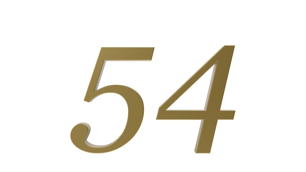 Gold 54 number digit metal 3d render illustration