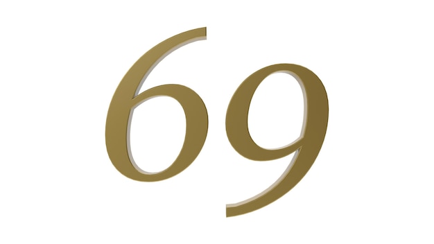 Gold 69 number digit metal 3d render illustration