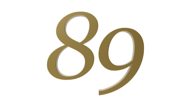 Gold 89 number digit metal 3d render illustration