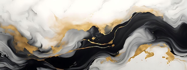 Gold abstract black marble background art paint pattern ink texture watercolor white fluid wall