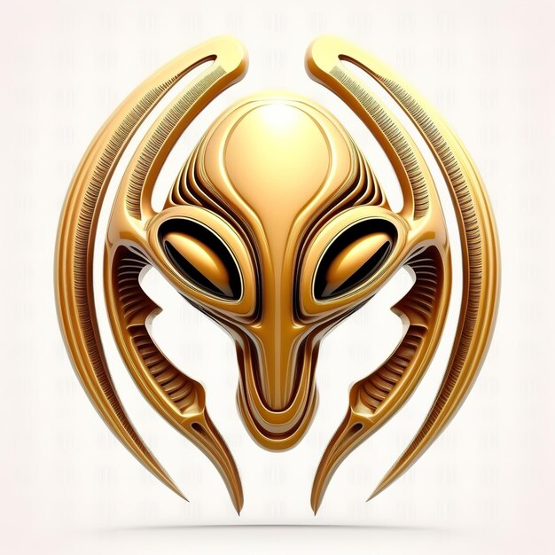 A gold alien mask with a gold face and a black eye.