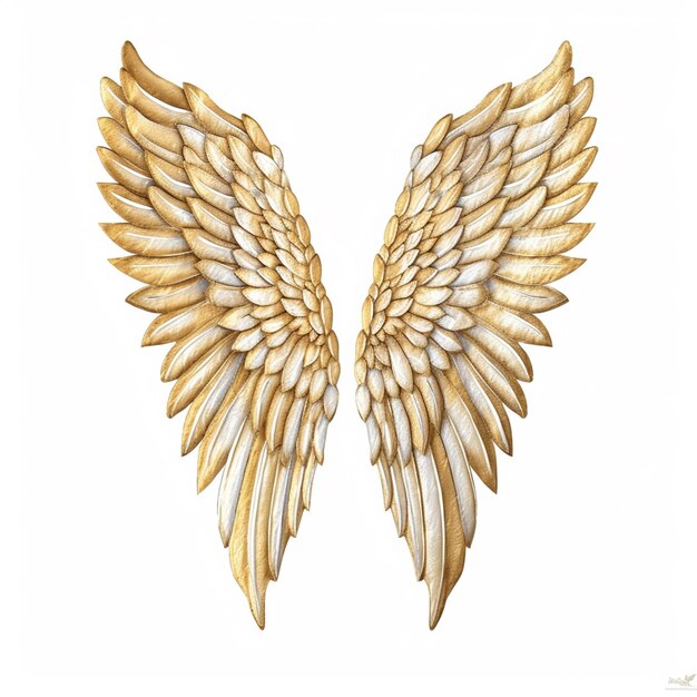 Gold angel wings on a white background