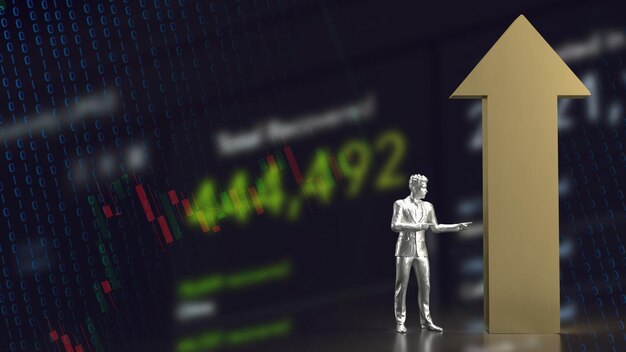 The gold Arrow and Business man 3d rendering