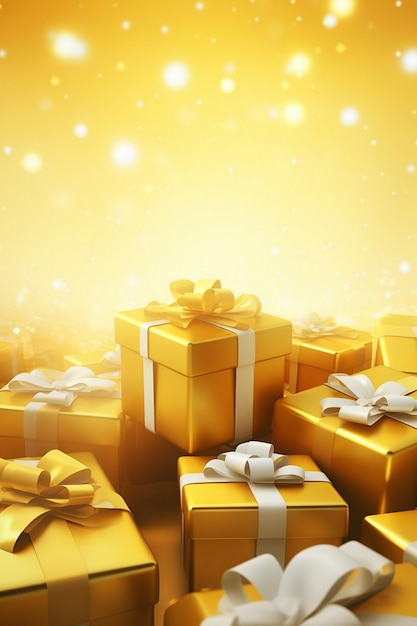 a gold background with a bunch of presents wrapped in gold paper