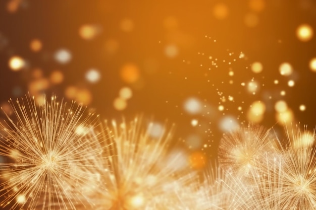 A gold background with fireworks and sparklers