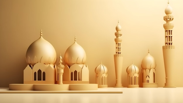 A gold background with a mosque and a mosque generative ai technology