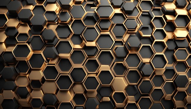 a gold background with a pattern of hexagons